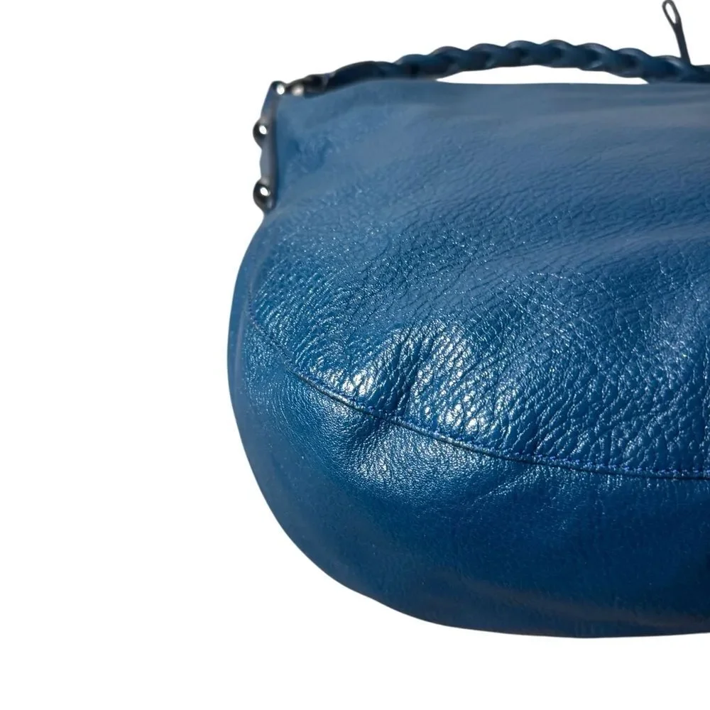 MULBERRY Shiny Blue Petrol Leather Daria Hobo Bag Braided Strap  Auth
